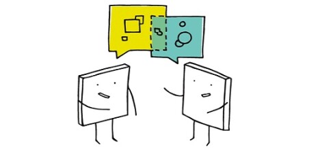 Two Pixelchen engaging in interdisciplinary exchange by SynLLOER Created by: Sarah Brockmann, Wikimedia Commons https://commons.wikimedia.org/wiki/File:Interdisciplinarity_(Pixelchen).png