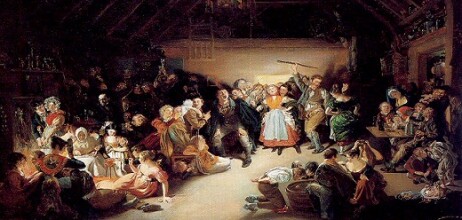 Daniel Maclise's 'Snap Apple Night'  (1833) https://commons.wikimedia.org/wiki/File:Snap-Apple_Night_globalphilosophy.PNG 